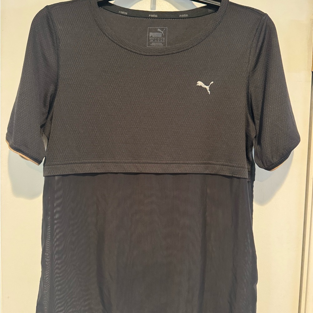 PUMA Women's Black Short Sleeve Mesh Tee